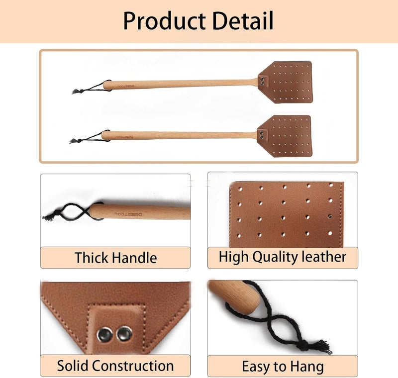 DEBETOOL Leather Fly Swatter - Heavy Duty Manual Fly Swatter with Wood Handle, Durable Leather Fly Swatter for Indoor and Outdoor Use (Brown) - Image 5